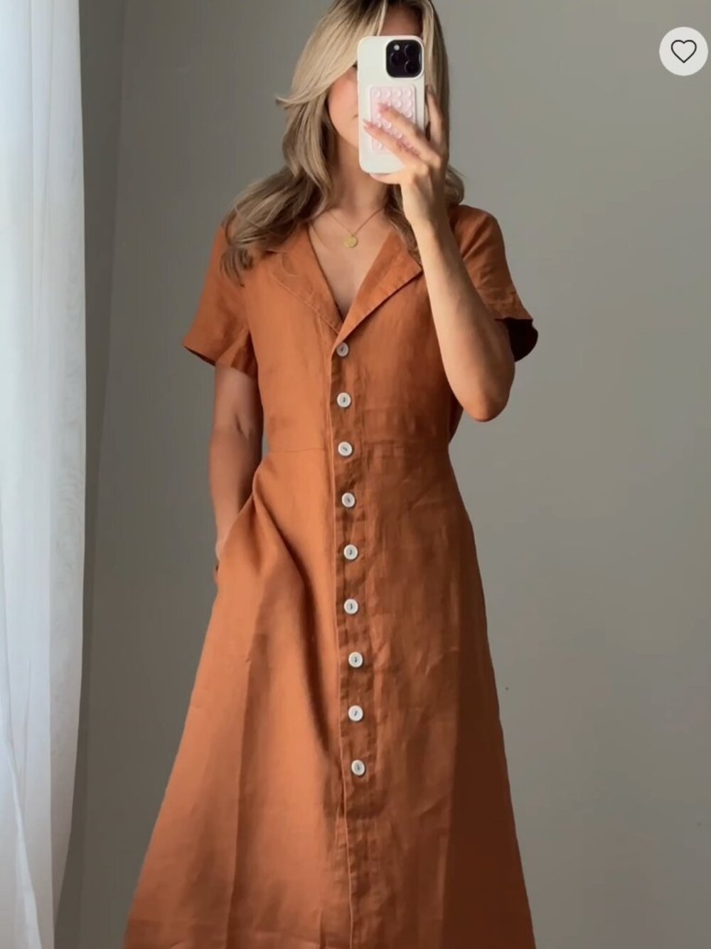 100% European Linen Button Front Dress XS - Picture 3 of 9